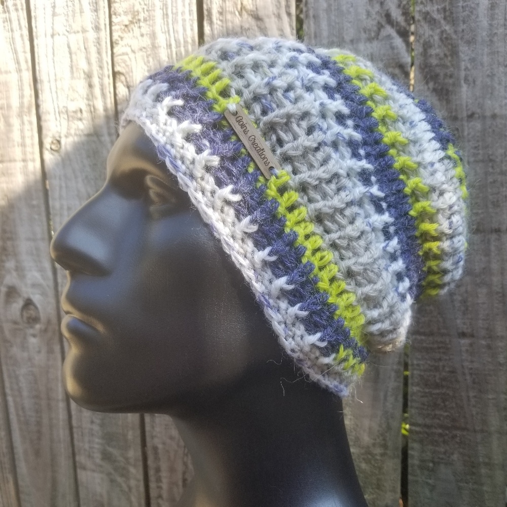 NWT Handmade Crochet Unisex Hat Size Small-Large Blue Grey